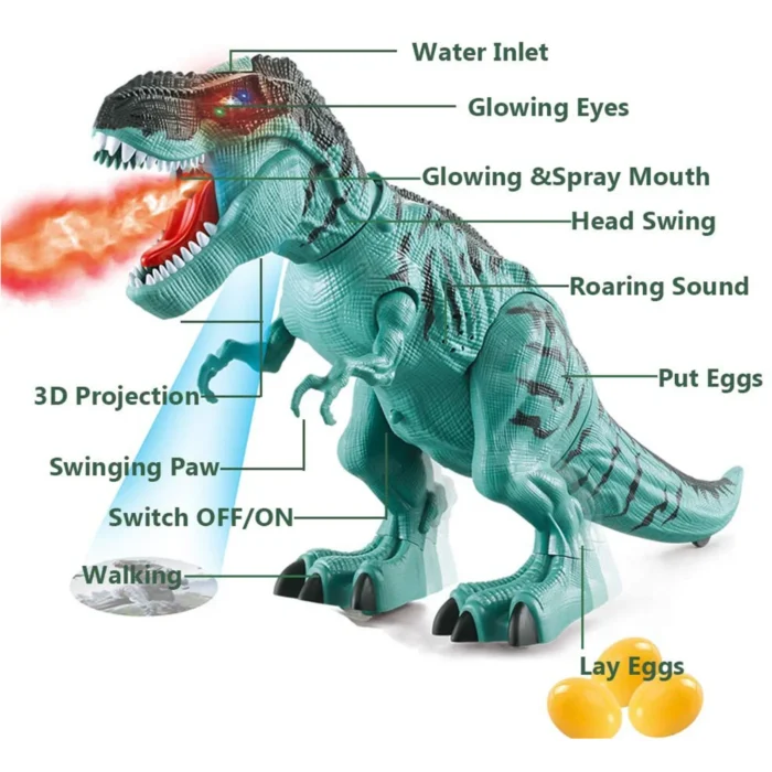 Electronic Dinosaur Toy Simulated Flame Spray Tyrannosaurus T-RexWalking Dinosaur Toy Water Spray Red Light & Realistic Sounds - Image 3