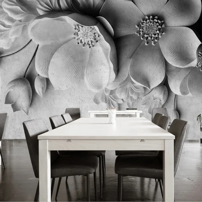 Custom Any Size Modern Cement Gray 3D Floral Background Wallpaper for Wall Environment Friendly Home Interior Decor Mural Paper - Image 4
