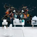 Custom Any Size 3D Modern Minimalist HD Hand-Painted Light Luxury Dazzling Butterfly Nostalgic Background Wall Mural Home Décor