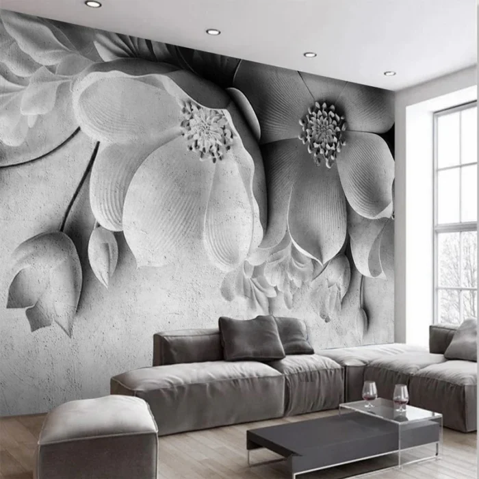 Custom Any Size Modern Cement Gray 3D Floral Background Wallpaper for Wall Environment Friendly Home Interior Decor Mural Paper - Image 2
