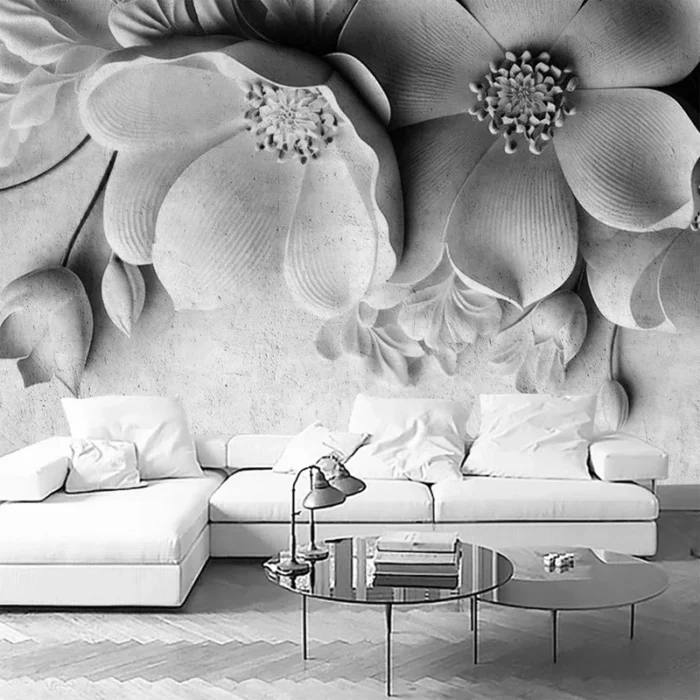 Custom Any Size Modern Cement Gray 3D Floral Background Wallpaper for Wall Environment Friendly Home Interior Decor Mural Paper - Image 3